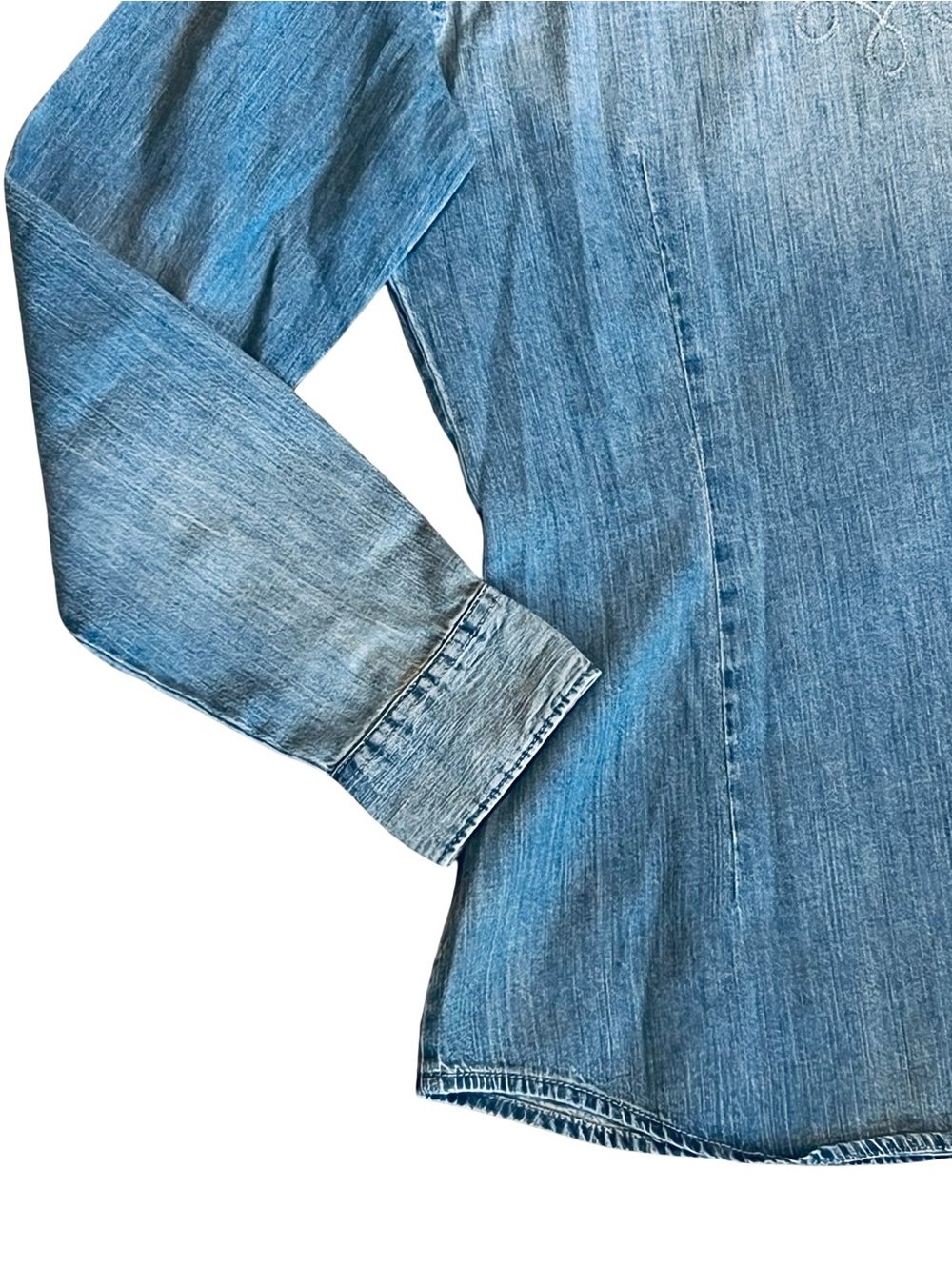 Wrangler Retro Women’s Sz M Denim Western Shirt Embroidered Pearl Snap - Picture 11 of 13